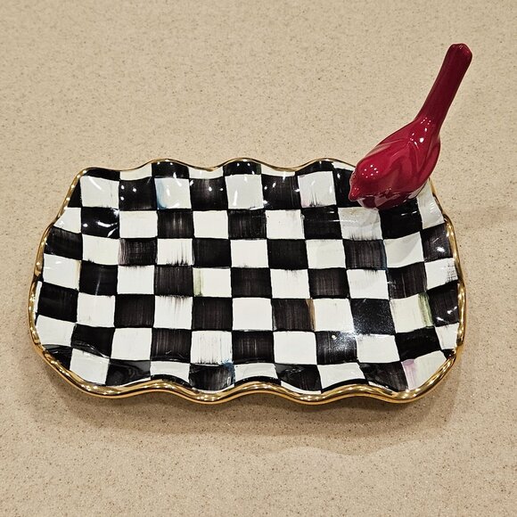 MacKenzie-Childs Other - MACKENZIE CHILDS CARDINAL COURTLY CHECK AURORA CERAMIC TRAY RING HOLDER DISH
